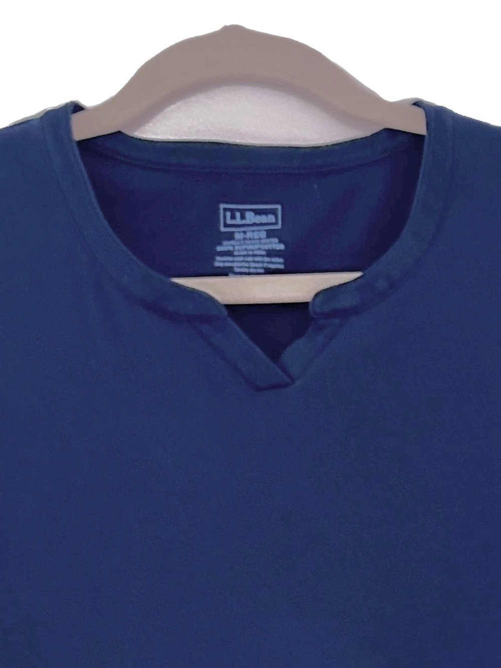 LL Bean Women’s Notch Neck Tee 100% Supima Cotton Navy Blue Short Sleeves Medium